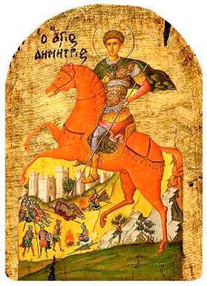 Чудо вмч. Димитрия о царе Калояне.
Болгарская икона, XVII в.
