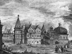 Деревянный дворец в Коломенском. Гравюра Гильфердинга, 1780 год Деревянный дворец в Коломенском. Гравюра Гильфердинга, 1780 год