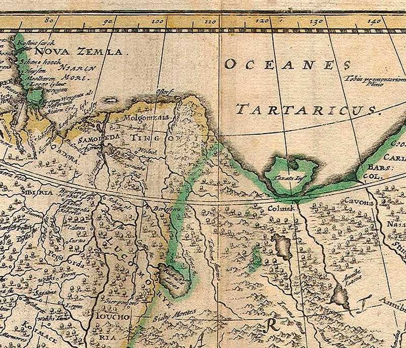 Фрагмент карты «Азия» из 5 карт ван Шагена, на которых изображено Лукоморье, 1680. Фрагмент карты «Азия» из 5 карт ван Шагена, на которых изображено Лукоморье, 1680.
