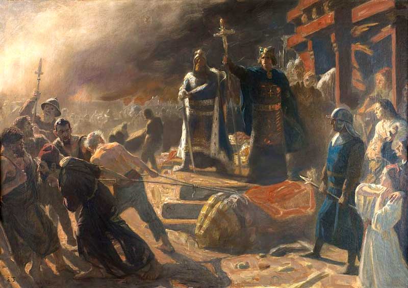 Епископ Абсалон уничтожает идол бога Святовита в Арконе в 1168 году