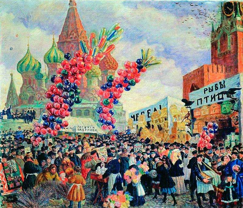 Вербный торг на Красной площади. Б. Кустодиев, 1917 г.