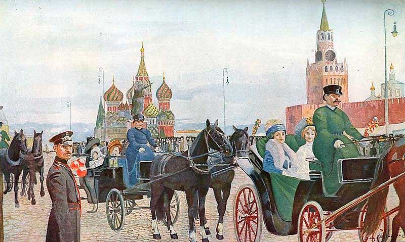 Вербные катания девушек на выданье на Красной площади. 1910-е годы.