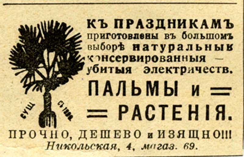 К рождественским праздникам &mdash; пальмы и растения. Москва, 1906