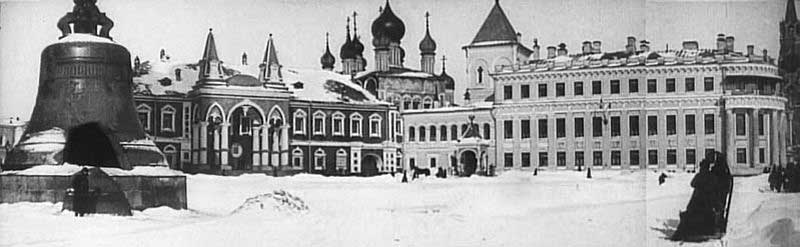 Ивановская площадь, Малый Николаевский дворец,Чудов монастырь с Митрополичим корпусом. Кадры из фильма Москва в снежном убранстве, 1908
