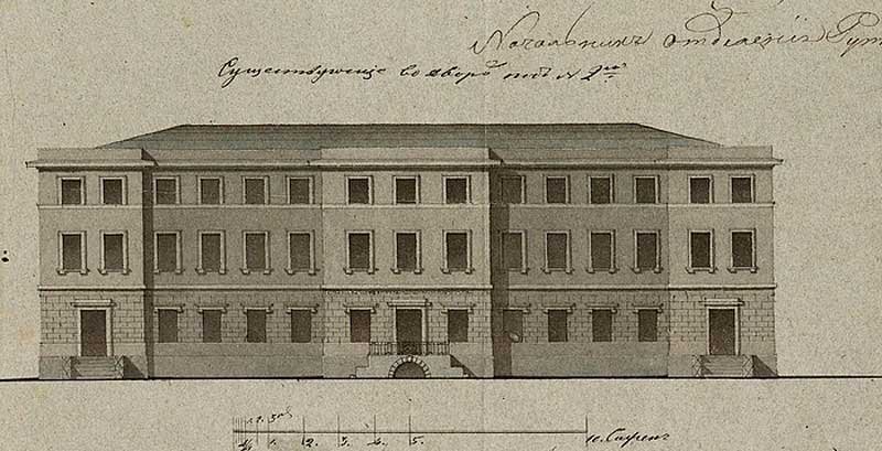 Главный дом усадьбы, рисунок 1836 г. Главный дом усадьбы, рисунок 1836 г.