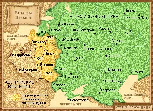 Карта разделов Польши