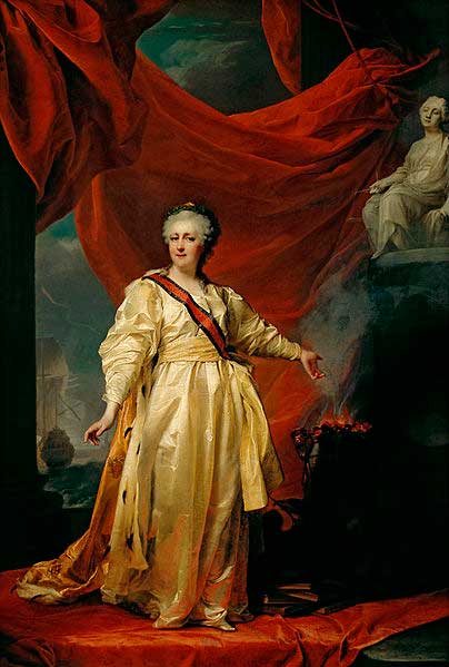 Екатерина II — законодательница в храме Правосудия (Левицкий Д. Г., 1783 год, Третьяковская галерея, Москва) Екатерина II — законодательница в храме Правосудия (Левицкий Д. Г., 1783 год, Третьяковская галерея, Москва)