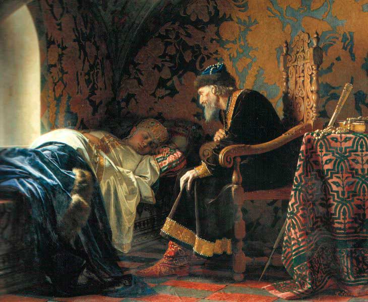 Царь Иван Грозный любуется на Василису Мелентьевну. (Г. С. Седов, 1875 г.) Царь Иван Грозный любуется на Василису Мелентьевну. (Г. С. Седов, 1875 г.)