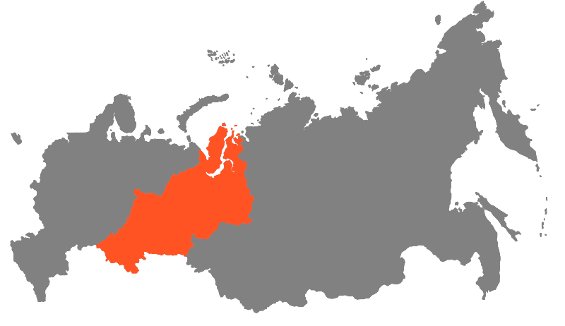 Карта Временной зоны Екатеринбурга (UTC +5) России