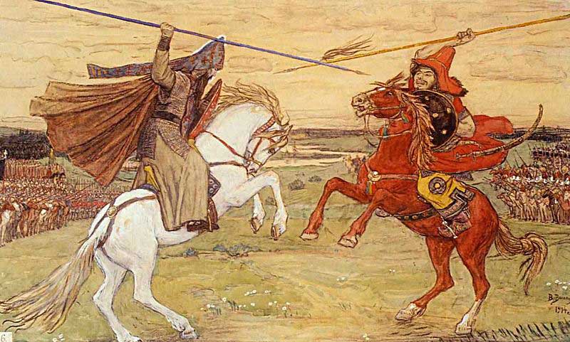 Васнецов В. М. Поединок Пересвета с Челубеем. 1914 год Васнецов В. М. Поединок Пересвета с Челубеем. 1914 год