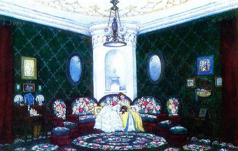 Эскиз декорации к «Месяцу в деревне», М. В. Добужинского, 1909 Эскиз декорации к «Месяцу в деревне», М. В. Добужинского, 1909