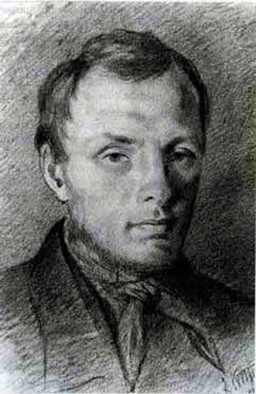 Достоевский в 26 лет, рисунок К. Трутовского, итальянский карандаш, бумага, (1847), (ГЛМ).