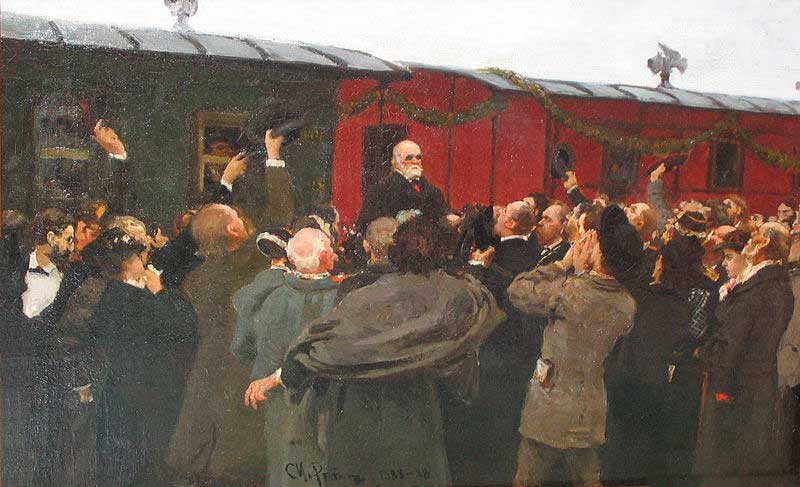 Эскиз И. Е. Репина к картине «Приезд Николая Ивановича Пирогова в Москву на юбилей по поводу 50-летия его научной деятельности» (1881). Военно-медицинский музей, Санкт-Петербург, Россия. Эскиз И. Е. Репина к картине «Приезд Николая Ивановича Пирогова в Москву на юбилей по поводу 50-летия его научной деятельности» (1881). Военно-медицинский музей, Санкт-Петербург, Россия.