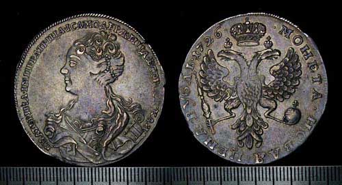 Рубль Екатерины I серебром. 1726 Рубль Екатерины I серебром. 1726