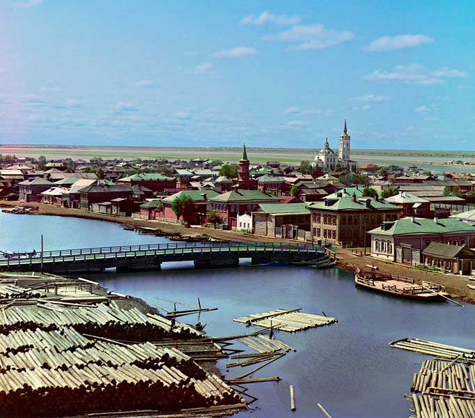 Вид на Тобольск с колокольни Преображенской церкви. Фотография 1912 г. С. М. Прокудина-Горского.