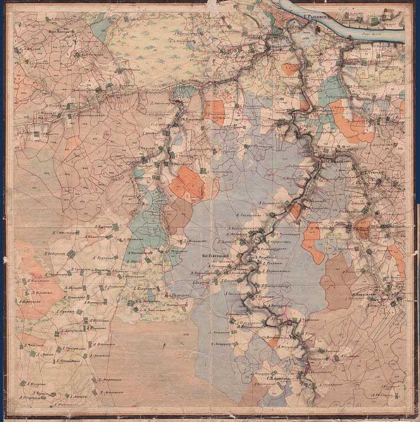 Рыбинск и его южные окрестности, из «Атласа Ярославской губернии» 1858 года Рыбинск и его южные окрестности, из «Атласа Ярославской губернии» 1858 года