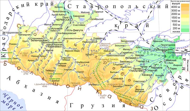 Эльбрус на карте КЧР и КБР