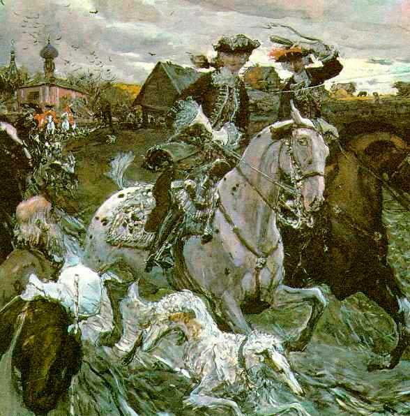 Выезд императора Петра II и цесаревны Елизаветы Петровны на охоту. Худ. Валентин Серов, 1900, Русский музей