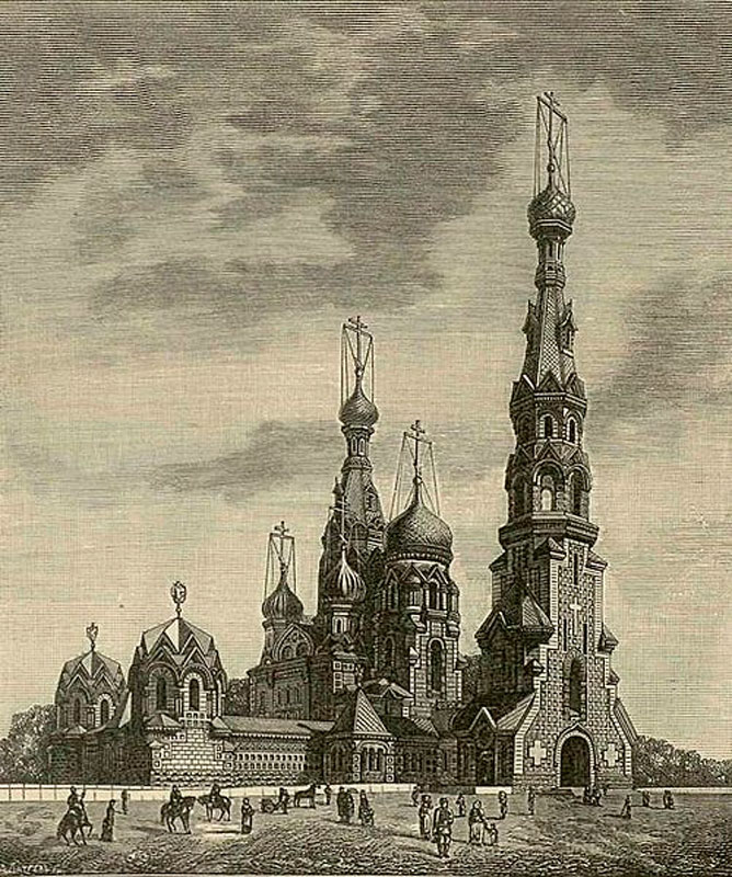 Рисунок будущего храма, выполненный архимандритом Игнатием, до доработки проекта архитектором Альфредом Парландом, 1883 Рисунок будущего храма, выполненный архимандритом Игнатием, до доработки проекта архитектором Альфредом Парландом, 1883