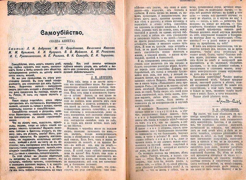 &laquo;Самоубийство&raquo;. Анкета писателя в журнале &laquo;Новое слово&raquo;, 1912, июнь