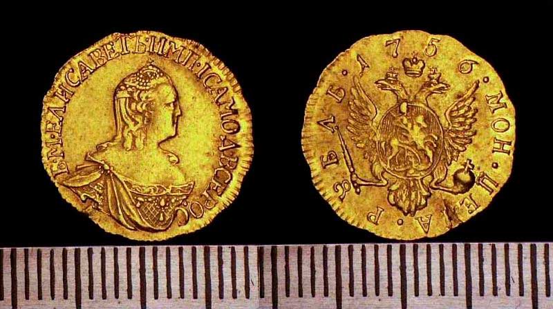 Рубль Елизаветы I золотом. 1756