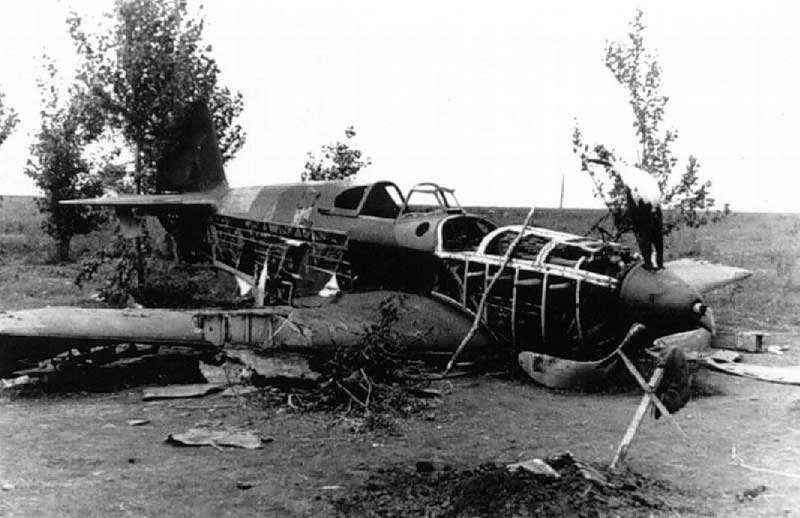 Як-1 севший на вынужденную посадку. Перед самолетом могила летчика. Як-1 севший на вынужденную посадку. Перед самолетом могила летчика.
