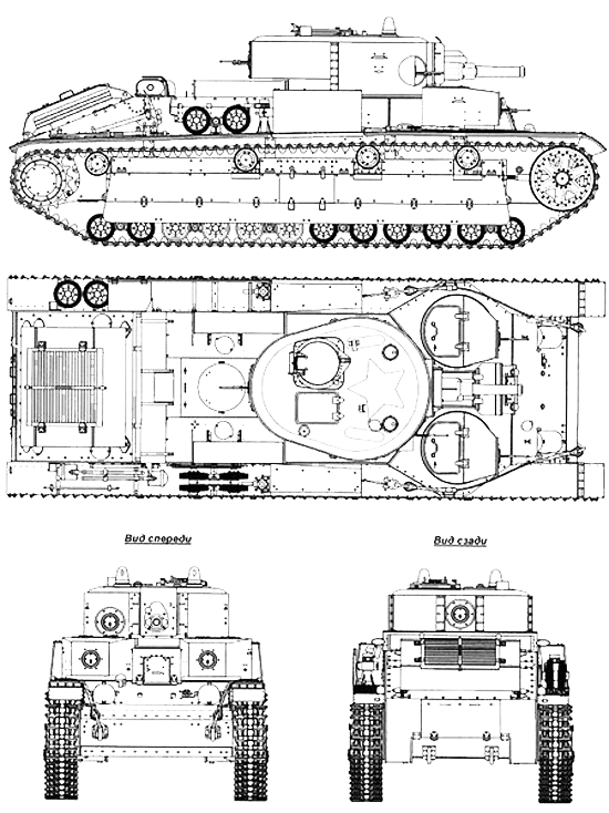 Проекции танка Т-28 образца 1938 года (с пушкой Л-10) Проекции танка Т-28 образца 1938 года (с пушкой Л-10)