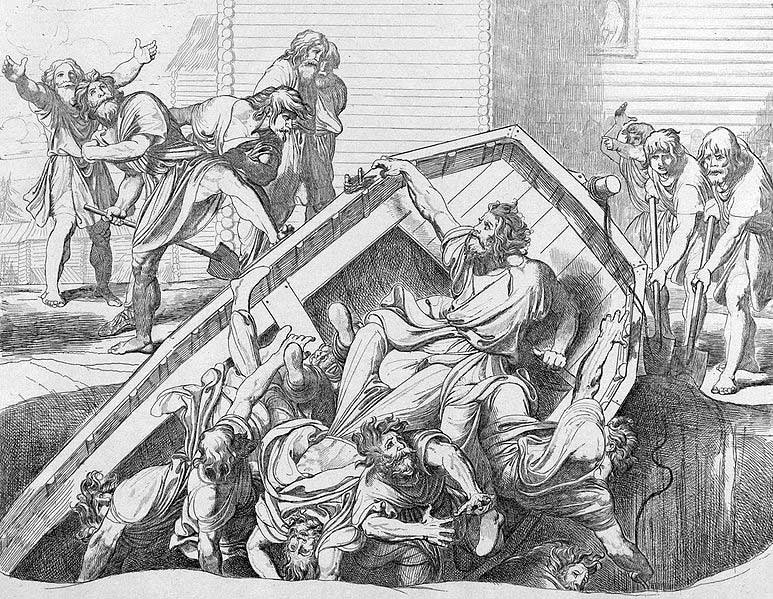 «Мщение Ольги против идолов древлянских». Гравюра Ф. А. Бруни, 1839. «Мщение Ольги против идолов древлянских». Гравюра Ф. А. Бруни, 1839.