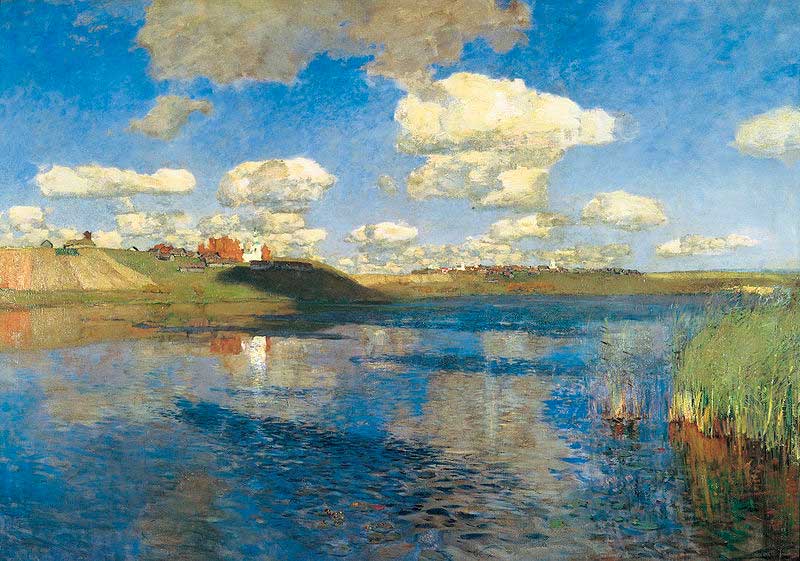 Озеро. Русь (1899—1900, Государственный Русский музей, Санкт-Петербург).
Это одно из лучших творений И. И. Левитана осталось незавершенным. Впервые оно экспонировалось на посмертной выставке художника в Петербурге и Москве (1901). Озеро. Русь (1899—1900, Государственный Русский музей, Санкт-Петербург). Это одно из лучших творений И. И. Левитана осталось незавершенным. Впервые оно экспонировалось на посмертной выставке художника в Петербурге и Москве (1901).
