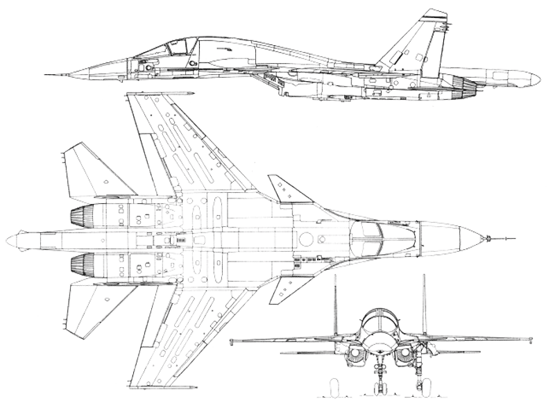 Схема истребителя-бомбардировщика Су-34