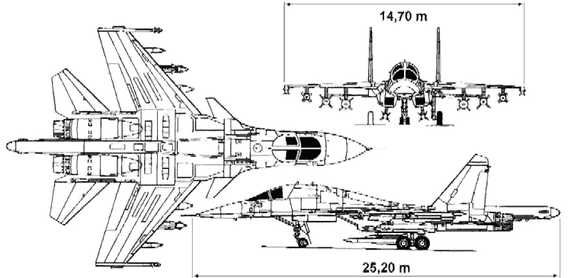 Схема истребителя-бомбардировщика Су-34