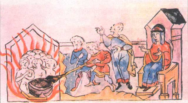 Вторая месть Ольги древлянам. Миниатюра из Радзивилловской летописи. Вторая месть Ольги древлянам. Миниатюра из Радзивилловской летописи.