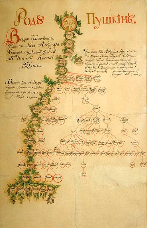Родословное древо Пушкиных, (акварель, неизвестный художник, начало XIX века; центральный музей А. С. Пушкина)