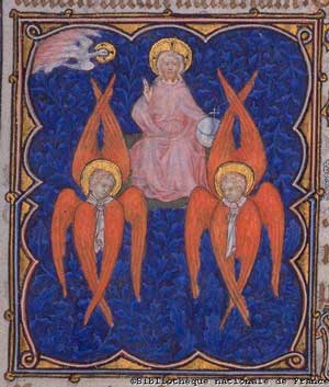 Серафимы, поддерживающие престол Бога (миниатюра XIV века) Серафимы, поддерживающие престол Бога (миниатюра XIV века)