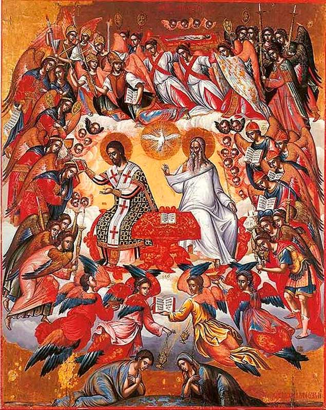 Михаил Дамаскин. Небесная литургия (икона, XVI век) Михаил Дамаскин. Небесная литургия (икона, XVI век)