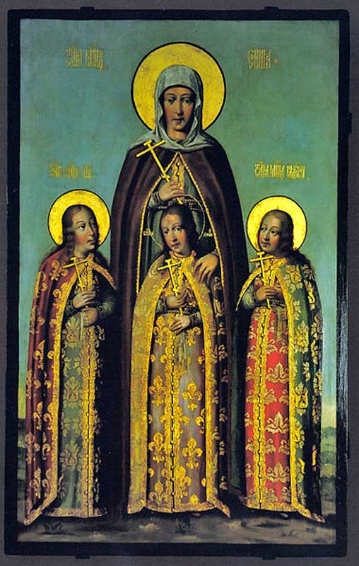 Вера, Надежда, Любовь и их мать София (икона Карпа Золотарёва, 1685 год)